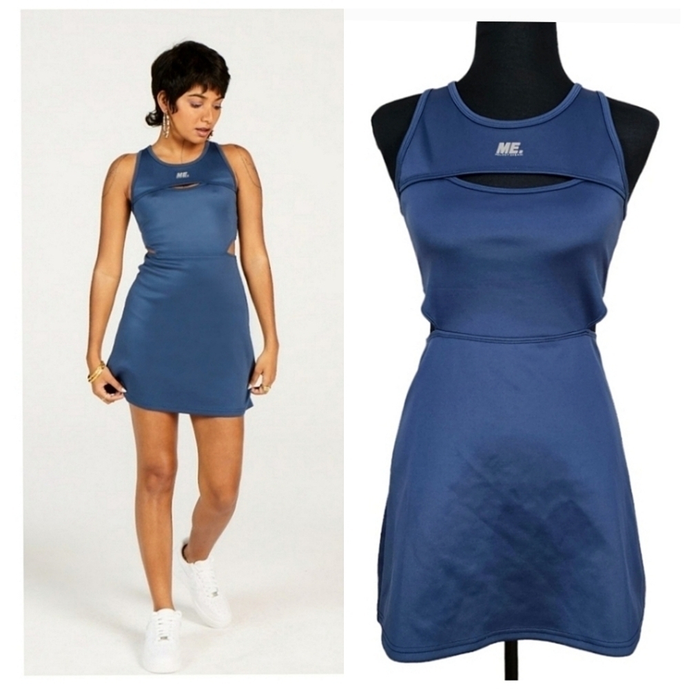 Melody Ehsani ME Womens Sleeveless Halter Mini Dress Sz Small Blue Tennis Prep